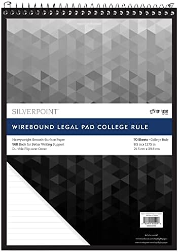 Silverpoint Top Wire Legal Pad, College Rule, Heavy Back, 8.5 x 11.75 Inches, 70 Sheets, Protective Cover, Gray/Black (51073)