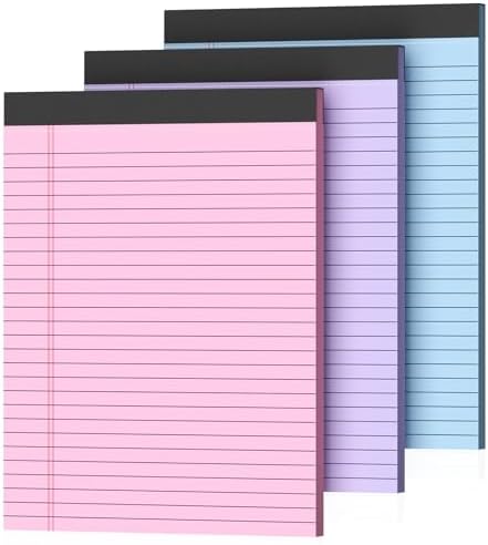 3 Pack Colored Legal Pads 8.5 x 11 Inch, Wide Ruled Notepads Lined Memo Note Pads, 8.5x11 Inch Micro Perforated Writing Pads 30 Sheets Per Pad for Work Study Daily Note Taking List