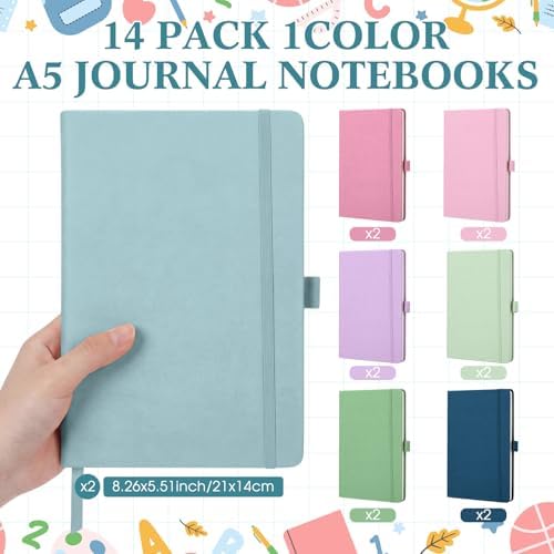 Laumoi 14 Pack Hardcover Lined Journal Notebooks Bulk,Pastel Color,A5