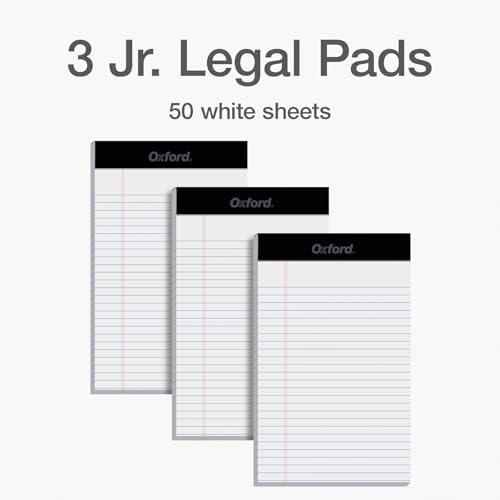 Oxford 5 x 8 Inch Legal Pads, 3 Pack, Narrow Ruled on Both Sides, White Lined Paper, 50 Perforated Sheets Per Writing Pad, Proudly Made in the USA (1017034)