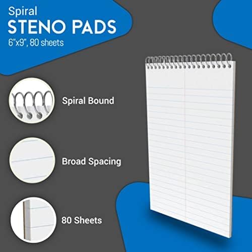 1InTheOffice Steno Pads Spiral 6x9, Steno Note Pads, Spiral Steno Pads, Gregg Ruled, 80 Sheets/Pack, White, 24 Pack