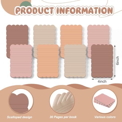 Eaasty 8 Pack Scalloped Sticky Notes Lined 4" X 6" Brown Memo Pads