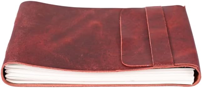 Leather Drawing Journal Daily Travel Diary, Antique Handmade Vintage Bound Rustic Writing Notebook, Genuine Leather Unlined Cream Paper, Art Sketchbook, 7x10 Inches-Red