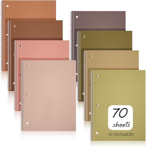 Teling 8 Pcs 1 Subject Spiral Notebook for Work College Ruled 8 x 10 1/2 Inch Spiral Journal Notebook 3 Hole Punched Paper Tear Line 70 Sheets Office School Study Supplies(Elegant Color,8 Pcs)