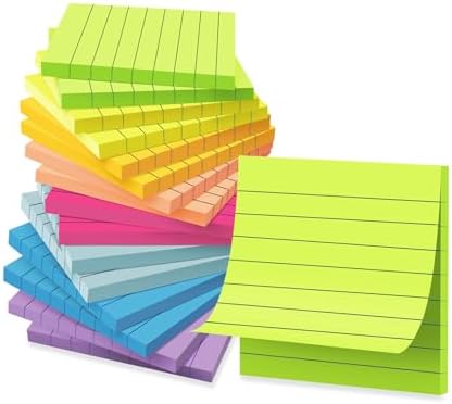 (16 Pack) Lined Sticky Notes 3x3 in Ruled Stickies,Bright Colors