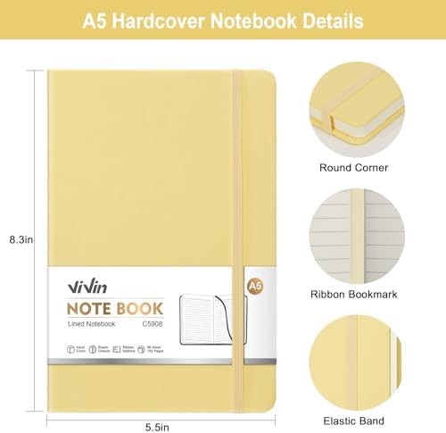 ViVin 3 Pack A5 Hardcover Lined Notebook,192 pg College Ruled 5.5x8.3