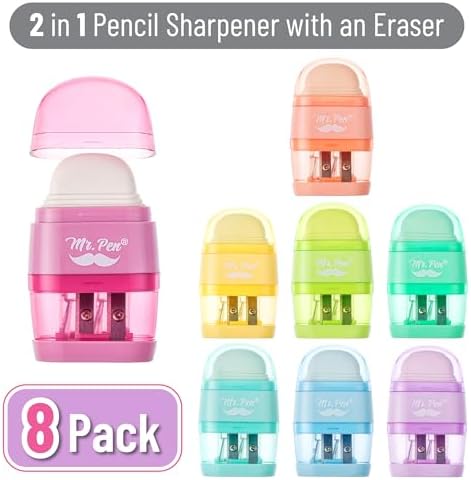 Mr. Pen- Pencil Sharpener & Eraser, 4 Pack