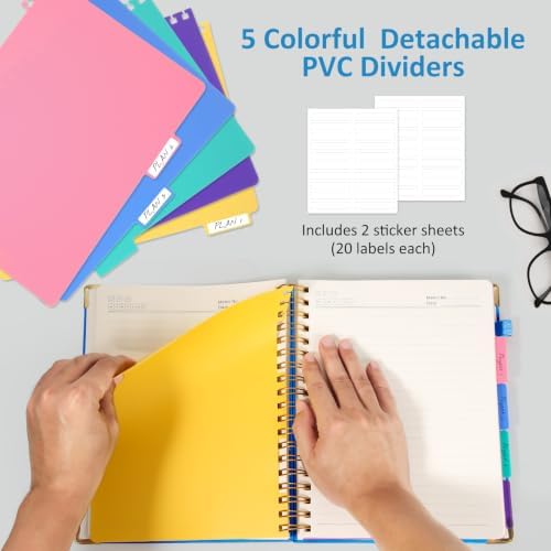 Hardcover Spiral Notebook Journal, 8"x10" Large B5 Notebooks with Removable Dividers Tab, 300 Pages Leather 5 Subject Notebook College Ruled, Lined Journal for Women Work School Note Taking, Lake Blue