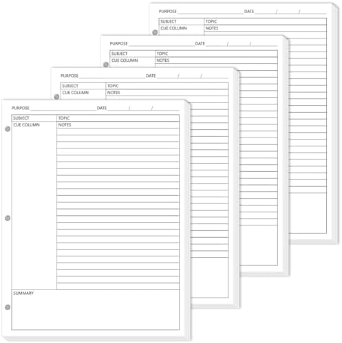 gisgfim 200 Sheets Cornell Notes Loose Leaf Paper Notebook Taking System Filler Paper 8.5×11 Inch 3 Hole Punch Cornell-Style Notes Pages Note Taking Supplies for School Office Business Home 80gsm