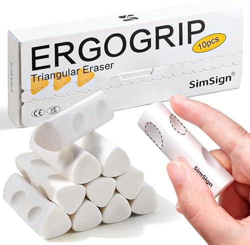 Ergonomic Erasers, Pencil Eraser Multipack, Clean Erasing Low Residue Rubber Eraser for Kids School Office Stationery Supplies, Pack of 10, White