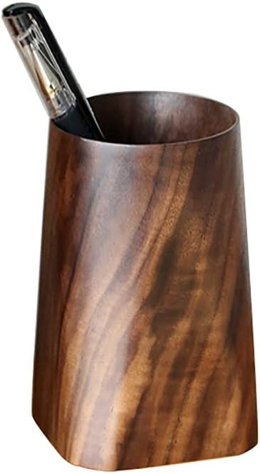 Durable Whole Piece Black Walnut Pencil Wood Pen Holder Wooden Desktop Pencil Cup Office Supplies Organizer Caddy Stand, 75x75x120mm