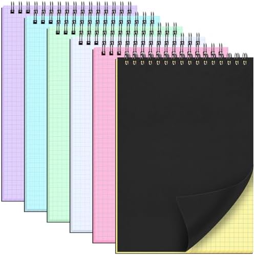 Engrowtic 6 Pack Graph Paper Spiral Notebook A5,Black(internal Mixed)
