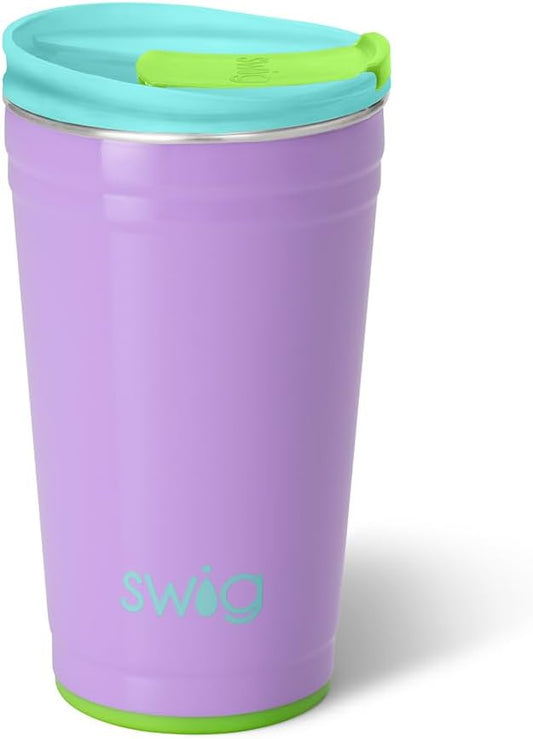 Swig Life 24oz Party Cup, Stackable Insulated Travel Coffee Tumbler with EZ Slider Lid, Cup Holder Friendly, Stainless Steel 24 oz Tumbler, Reusable Coffee Mug (Ultra Violet)