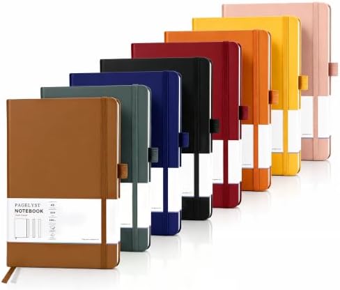 PAGELYST Graph Grid Paper Notebook, 200 Pages,8 Pack Leather Hardcover Notebook, A5 Medium 5.7'' x 8.3'', 100 GSM Thick Paper for Students, Math, Engineering (Assorted Color Set)