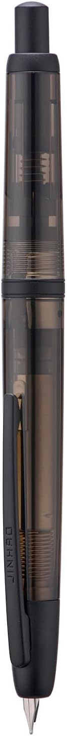 Jinhao 20 Press Fountain Pen, Transparent Black Retractable Extra Fine Nib with Ink Converter Set (Black Clip)