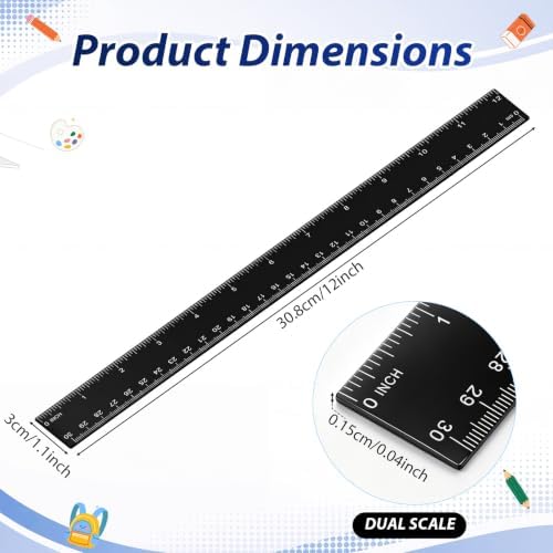 Eboot 20 Pack 12 in Clear Plastic Rulers for Classroom, School, Black