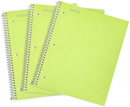 Mintra Office Durable Spiral Notebooks, 1 Subject, (Green, Wide Ruled 3 Pack), 100 Sheets, Poly Pocket, Moisture Resistant Cover, Strong Chipboard back, For School, Office, Business
