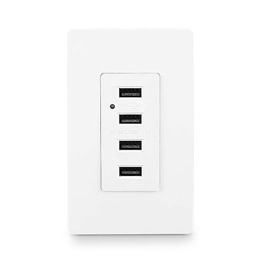 LEOD 4.2A Output High Speed 4 USB Port Charger Wall Outlet and LED Blue Indicator Light with 2 TypesWall Plates(Standard and screwless Included), USB Outlet with 4 USB Port, White,UL Listed[1 Pack]