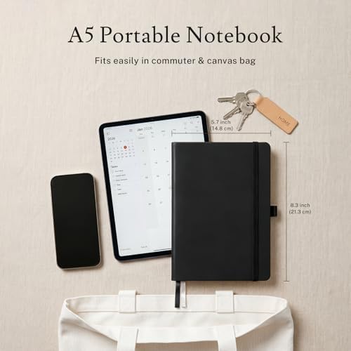 PAGELYST Graph Grid Paper Notebook, 200 Pages,8 Pack Leather Hardcover Notebook, A5 Medium 5.7'' x 8.3'', 100 GSM Thick Paper for Students, Math, Engineering (Assorted Color Set)