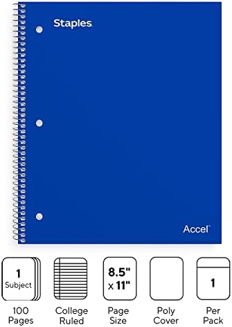Staples 1-Subject Notebook, 8.5x11 Inch, College Ruled, Blue, 3-Pack