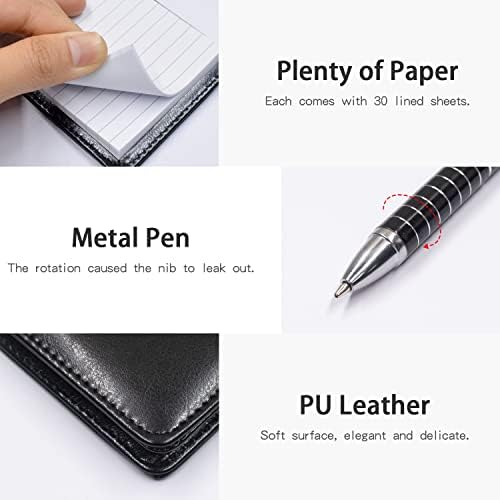 7 Pieces Small Notepads Holder Set, Pocket Notebook with pen, Included 5 Pieces Refills 3 x 5 Inch, 30 Lined Paper Per Note Pad (Black)