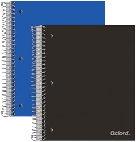 Oxford Spiral Notebooks, 3-Subject, Wide Ruled Paper, Durable Plastic Cover, 150 Sheets, 3 Divider Pockets, 2 per Pack (10385)