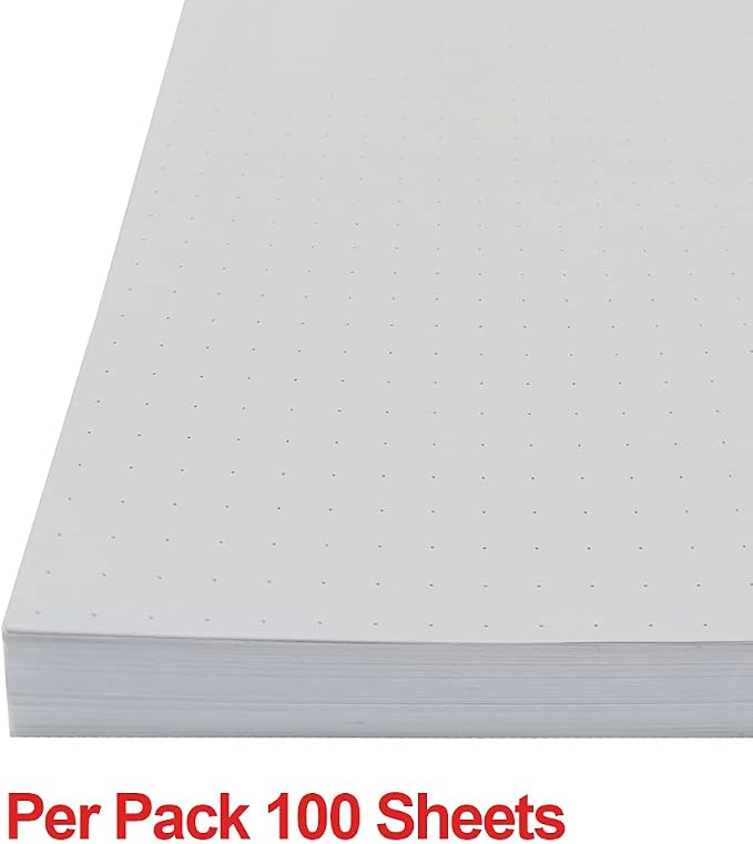 Letter Size Unpunched Dotted Refill Paper, Loose Leaf Filler Paper for Ring Binder/Disc Notebook Planner Inserts, 100gsm Dot Grid White Paper, 100Sheets/200Pages, 8.5'' x 11''