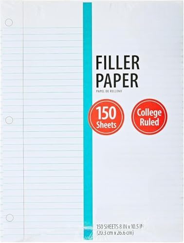Filler Paper, College Ruled Loose Leaf Paper, 8 x 10.5 Inch, 150 Sheets, Lined Writing Paper for School, Office & Note Taking