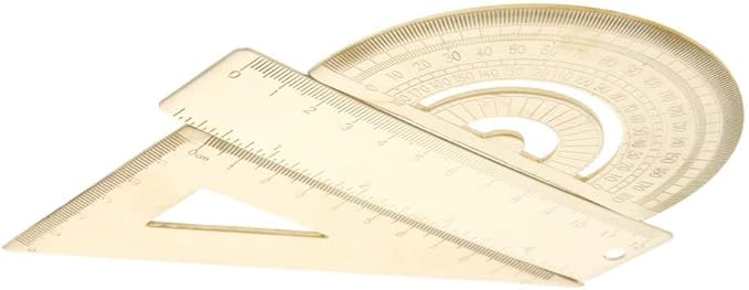 Utoolmart Brass Ruler Set: Triangle, 180 Degrees Protractor, 12cm / 4.7-inch Straight Measuring Tool for Drafting, Drawing, Learning Math, Geometry