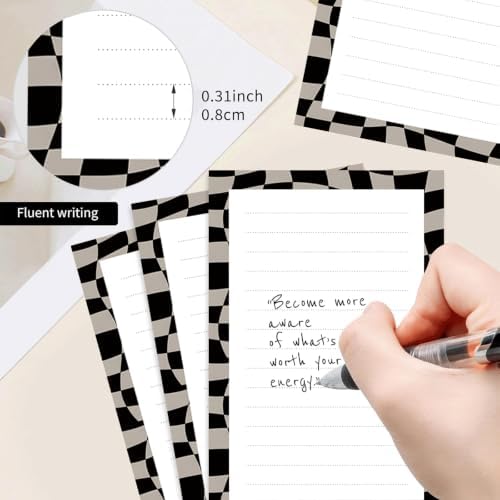 2 Pack Lined Sticky Notes 4x6 in, Cute Self-Stick Notepads with Lines, Large Memo Pads Strong Adhesive for Office, Home Black Grey Plaid