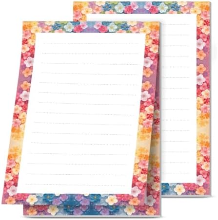 2 Pack Lined Sticky Notes 4x6 in, Cute Self-Stick Notepads with Lines, Large Memo Pads Strong Adhesive for Office, Home Colorful Small Flowers