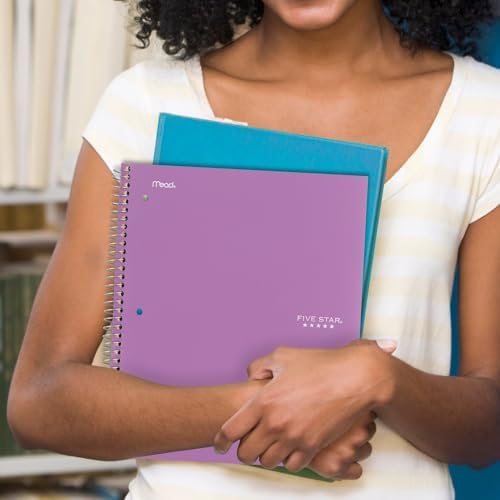 Five Star Spiral Notebook + Study App, 5 Subject, College Ruled Paper, 8-1/2" x 11", 200 Sheets, Fights Ink Bleed, Water Resistant Cover, Amethyst Purple (38748), 1 Count (Pack of 6)