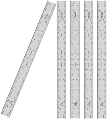 PEC Tools 12" Metal Ruler, Rigid, 4R Graduation, High Precision, Pack of 5