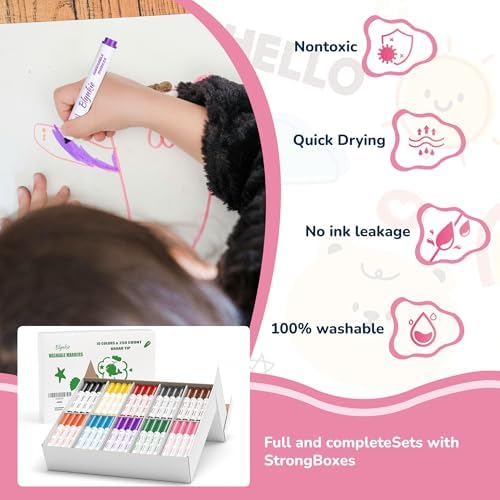 Washable Markers Bulk, Bulk Pack of 250 in 10 Vibrant Colors, Broad Line Conical Tip Markers for Classroom School for students adults drawing and crafts - Perfect for Kids' Classrooms & Teachers