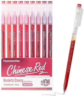 9 Colored Gel Pens Set, 0.6mm Fine Point for Black Paper & White Paper, Pens for Journaling, Adult Coloring Books, Bible, Drawing, Note Taking, Art & Journaling Supplies（China Red）
