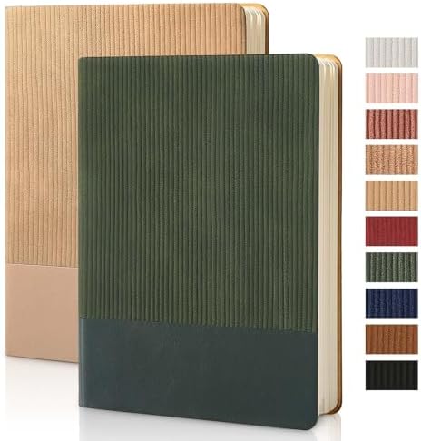 Lined Journal Notebook for Work College Ruled Note Book 5.79"x8.27" A5 PU Leather Daily Journaling 216 Pages for Women Men Writing Home School Supplies Business (Khaki/Green)