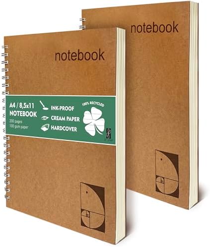 le vent Lined Spiral Notebook 8.5 x 11 | 2 Pack 200+200 A4 Lay Flat Pages | Hardcover College Ruled Notebooks | Smooth 100gsm Ink-Proof Paper | Daily Writing Journal for Work & Study