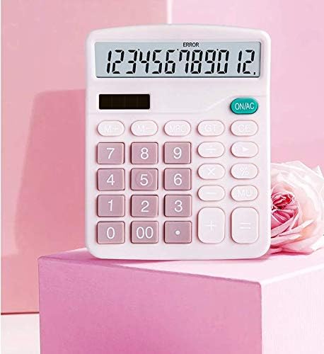 YOUHO Calculator, 12-bit Solar Battery Dual Power Standard Function Electronic Calculator with Large LCD Display Office Calculator Black(5 Battery) (KK-837B, 5PACK，pink)