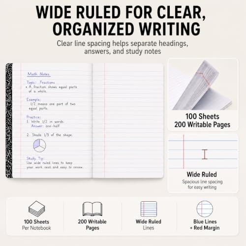Marble Composition Notebooks, Wide Ruled, 5-Pack_100 Sheets