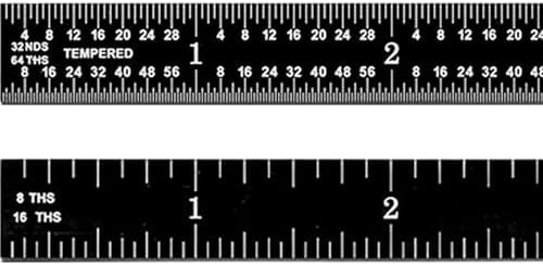 PEC Tools 6" & 12" Black Chrome Metal Ruler, Flexible, 4R Graduation, 2pcs