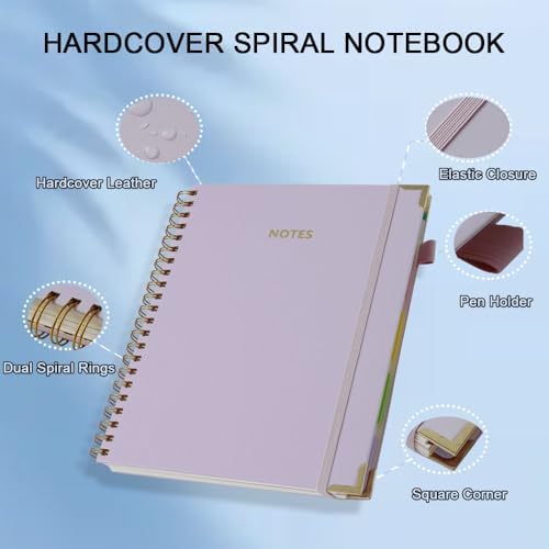Hardcover Spiral Five Subject Notebook, Multi Subject Notebooks, Purple