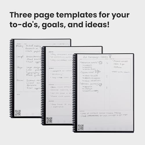 Rocketbook Fusion Reusable Undated Productivity Planner, Letter Size 8.5x11, Gray - Goals, Monthly and Weekly Calendar, Daily To-do List, Lined and Dotted Notes Pages