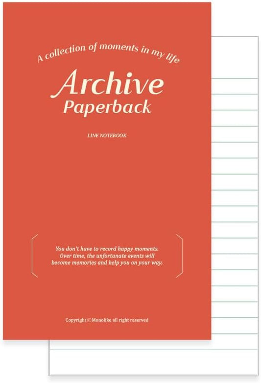 Monolike Archive Paperback Line Notebook - 01. Red_Design note, Mini note, Simple note, Notebook, 192 Pages, 4.13x6.69