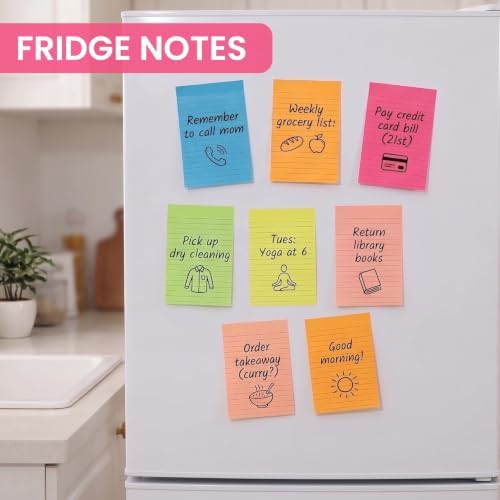6 Pack 4x6 Lined Sticky Notes, 270 Sheets Super Sticky Memo Pads with Lines