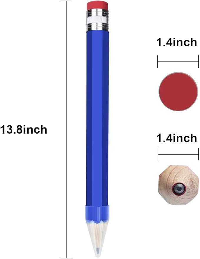 Giant Pencil, 14 Inch Big Jumbo Pencils, Funny Oversized Huge Comically Large Pencil with Cap for Prop/Gifts/Decor(Blue/Pink)