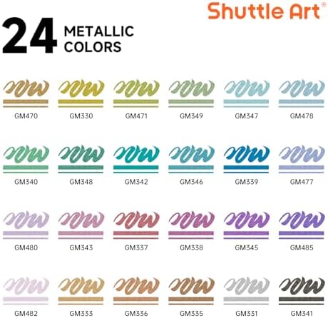 Shuttle Art Automatic Ink Control Acrylic Paint Markers, 24 Metallic Colors Brush Tip Acrylic Paint Pens for Rock Painting, Ceramic, Wood, Canvas, Glass, Stone, Fabric, Card, DIY Football Crafts