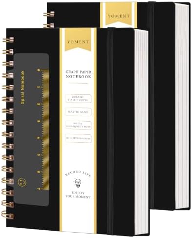 Yoment Graph Paper Spiral Notebook, 2 Pack, 160 Pages per Pack