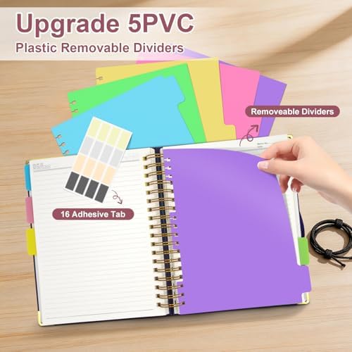 Hardcover Spiral Notebook Journal with Removable Dividers Tabs