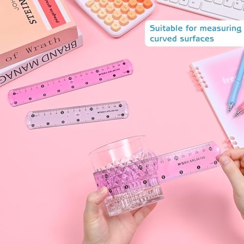 M&G 6 Pcs 8 Inch Flexible Rulers, 20 cm Soft Plastic Bendable Rulers, Clear Colored Shatterproof Straight Edge Ruler with Centimeter and Inch for School Office Measuring Tool Supplies