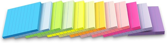 (12 Pack) Lined Sticky Notes 3x3 in,Notepads with Lines,Ruled Stickies Super Sticking Power,Office School Memo Note Pads Bright Colors,Post on Windows Doors,Recyclable,Easy to Write on